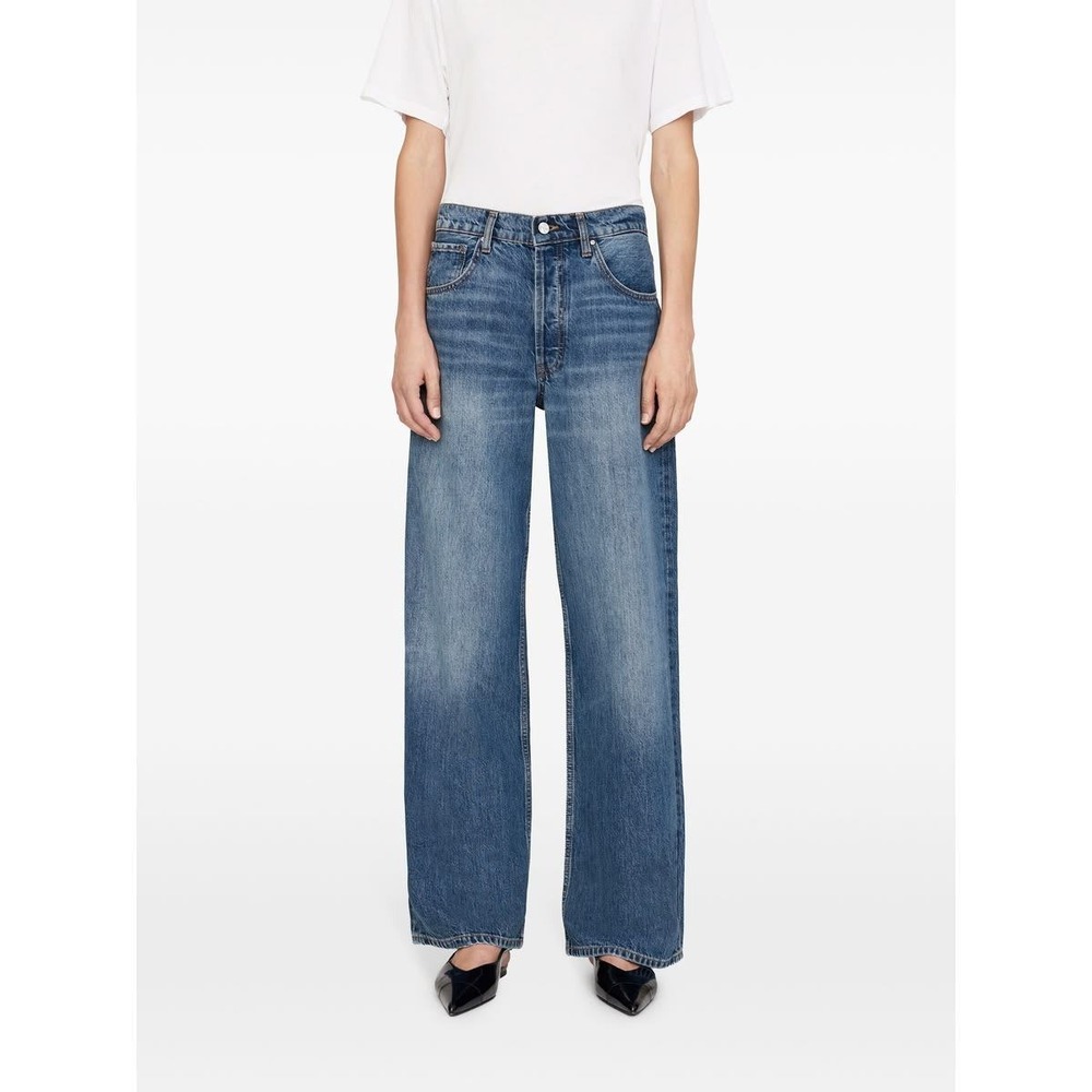 Anine Bing Manon Jeans 27 Mazarine Blue Wide Leg High Rise Button Fly Blue Denim